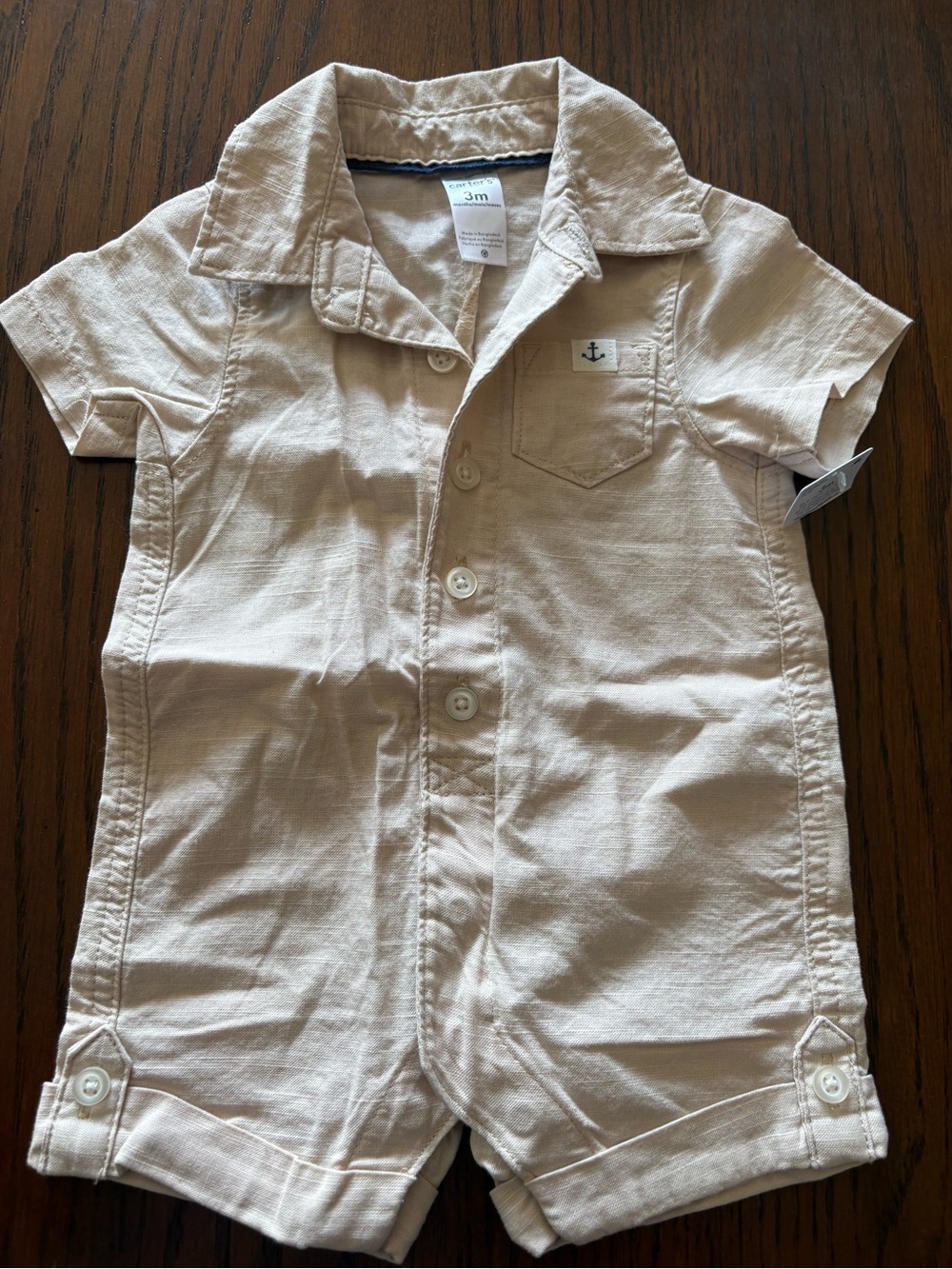NWT Carter's Short-Sleeve Button-Front One-Piece in Light Beige
